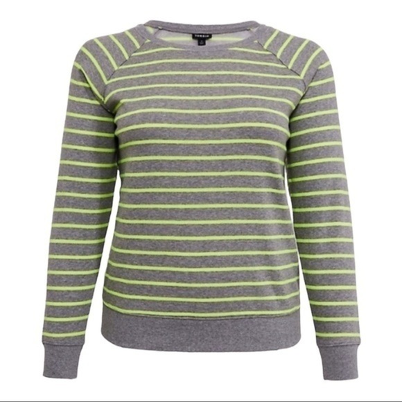 Torrid Grey Neon Yellow Stripe Fleece Sweatshirt - Picture 1 of 11